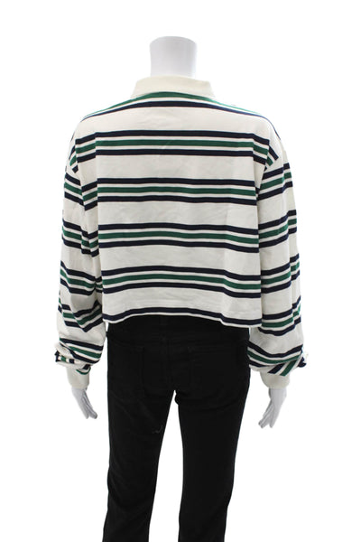 Lioness Womens Cropped Polo Beige Striped Collared Long Sleeve Size 2X