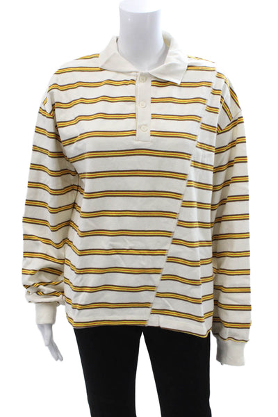 Zara Mens Polo Collared Long Sleeve Striped White Cotton 90s Size M