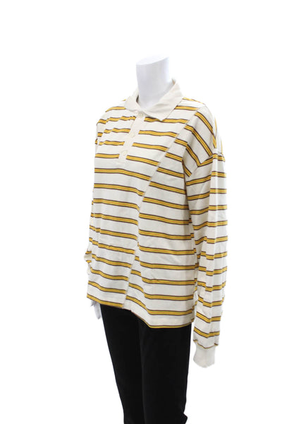 Zara Mens Polo Collared Long Sleeve Striped White Cotton 90s Size M