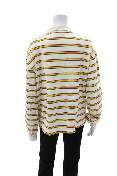 Zara Mens Polo Collared Long Sleeve Striped White Cotton 90s Size M