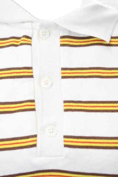 Zara Mens Polo Collared Long Sleeve Striped White Cotton 90s Size M