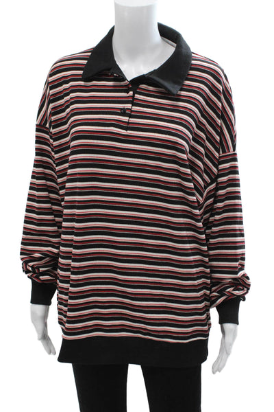 Lioness Mens Black Striped Collared Polo Long Sleeve 90s Size S