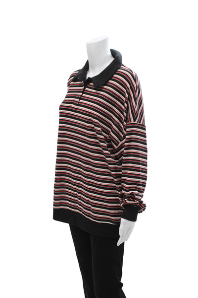 Lioness Mens Black Striped Collared Polo Long Sleeve 90s Size S