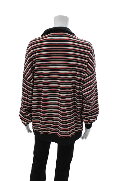 Lioness Mens Black Striped Collared Polo Long Sleeve 90s Size S