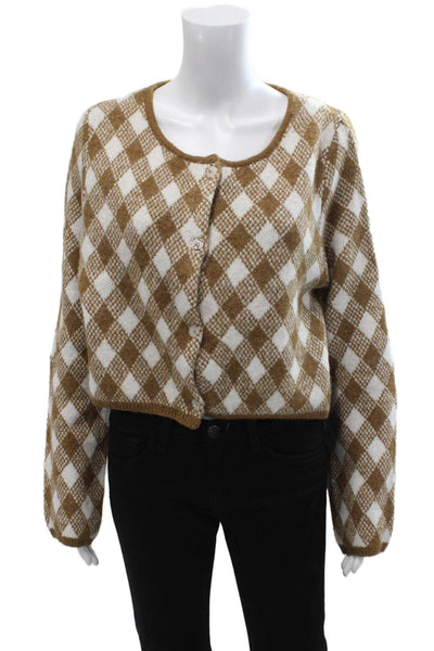 Zara Unisex Brown Argyle Button Cardigan 90s Size S