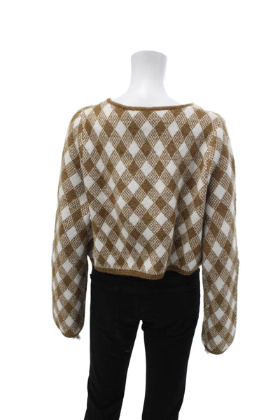 Zara Unisex Brown Argyle Button Cardigan 90s Size S