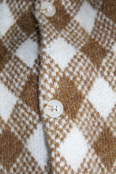 Zara Unisex Brown Argyle Button Cardigan 90s Size S