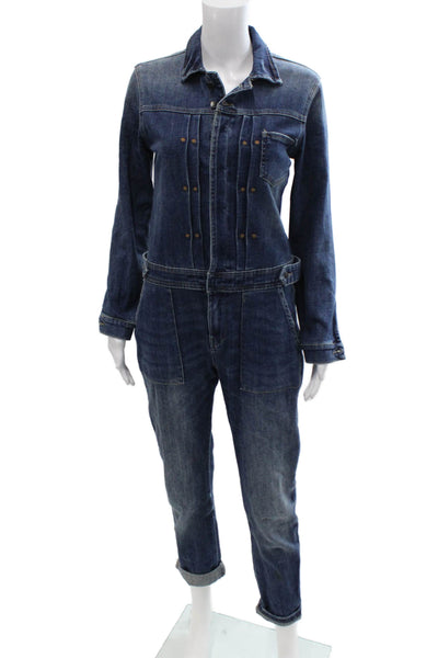 Z1975 Zara Basic Department Denim Womens Jumpsuit Dark Blue Long Sleeve Size XS