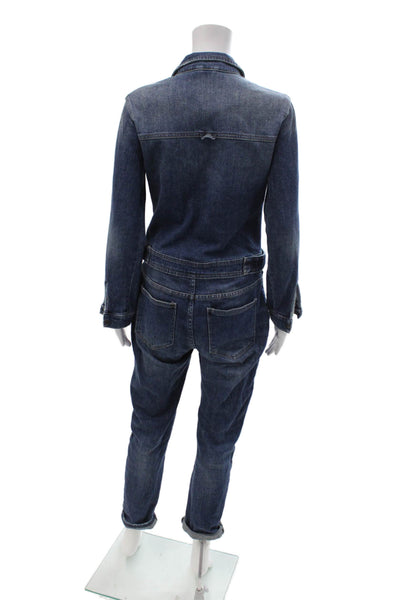Z1975 Zara Basic Department Denim Womens Jumpsuit Dark Blue Long Sleeve Size XS