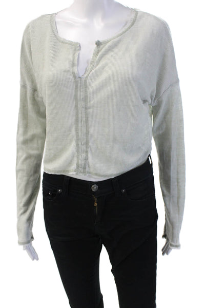 Mono B Womens Cropped Basic Gray Zip Long Sleeve Grunge Top Size S