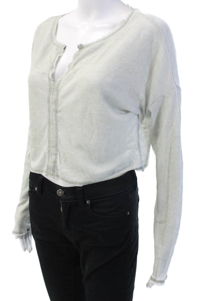 Mono B Womens Cropped Basic Gray Zip Long Sleeve Grunge Top Size S