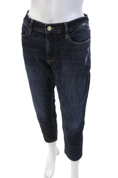 Frame Women Cropped Boyfriend High Rise Dark Blue Jeans Size 29