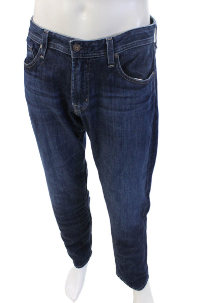 AG Adriano Goldschmied Mens Straight Tapered Jeans Dark Blue Button Size 32