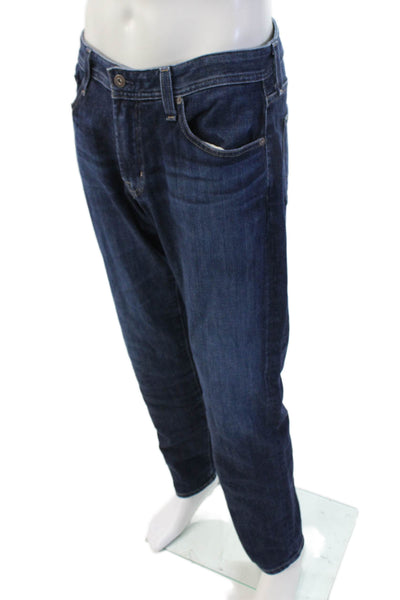 AG Adriano Goldschmied Mens Straight Tapered Jeans Dark Blue Button Size 32
