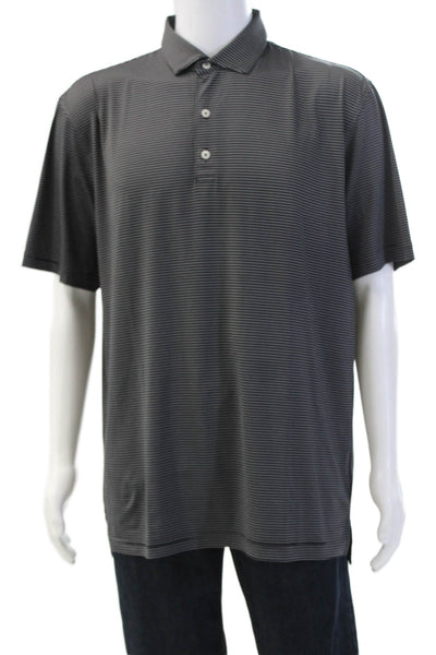 Johnnie-o Mens Polo Black Striped Collared Short Sleeve Button Size L