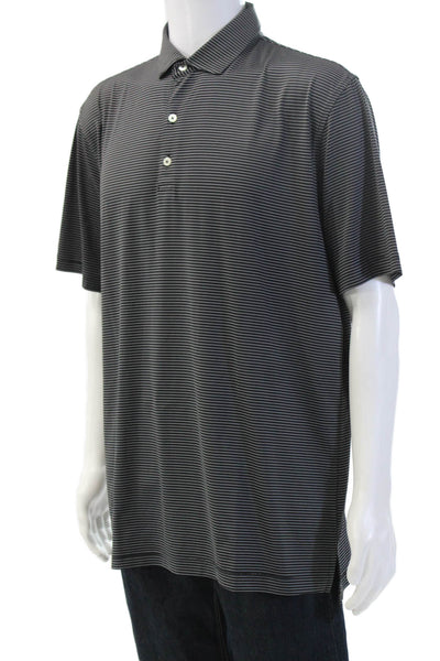 Johnnie-o Mens Polo Black Striped Collared Short Sleeve Button Size L