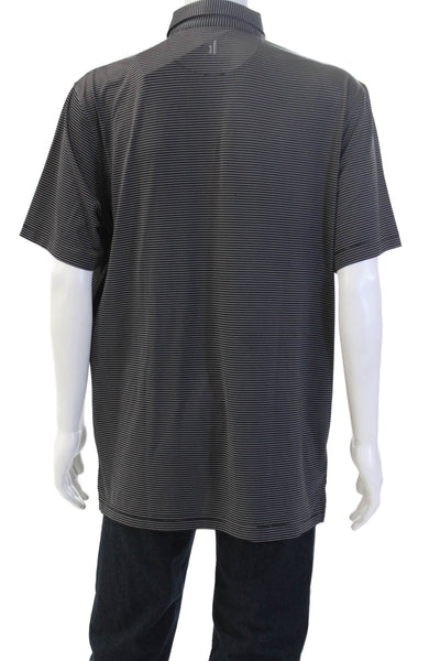 Johnnie-o Mens Polo Black Striped Collared Short Sleeve Button Size L