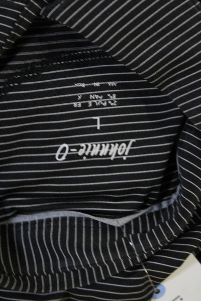 Johnnie-o Mens Polo Black Striped Collared Short Sleeve Button Size L