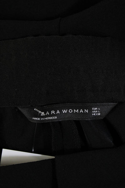 Zara Woman Womens Black Striped Sweatpants Hook & Eye Polyester Blend Size L