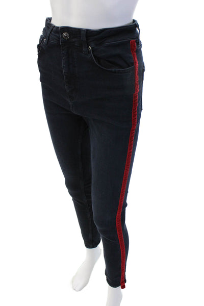 Zara Woman Women Ankle Skinny Striped Dark Blue Jeans Button Size 25