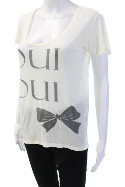 Torn by Ronny Kobo Womens White Graphic Quote Tee Short Sleeve Size S