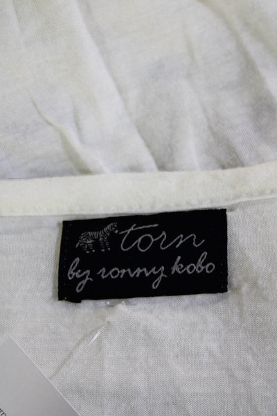 Torn by Ronny Kobo Womens White Graphic Quote Tee Short Sleeve Size S