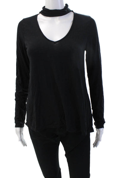 Velvet Womens Basic Black V-Neck Long Sleeve T-Shirt Size S