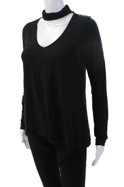 Velvet Womens Basic Black V-Neck Long Sleeve T-Shirt Size S