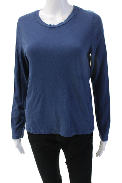 Lacausa Women Basic Dark Blue Cotton Crew Neck Long Sleeve T-Shirt Size M