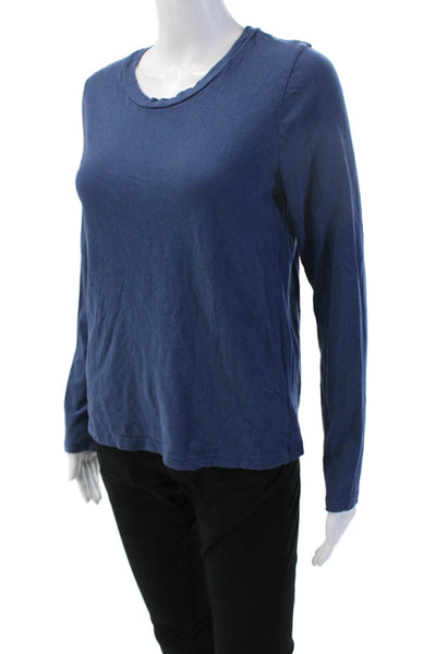 Lacausa Women Basic Dark Blue Cotton Crew Neck Long Sleeve T-Shirt Size M