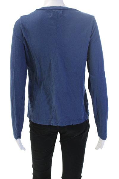 Lacausa Women Basic Dark Blue Cotton Crew Neck Long Sleeve T-Shirt Size M