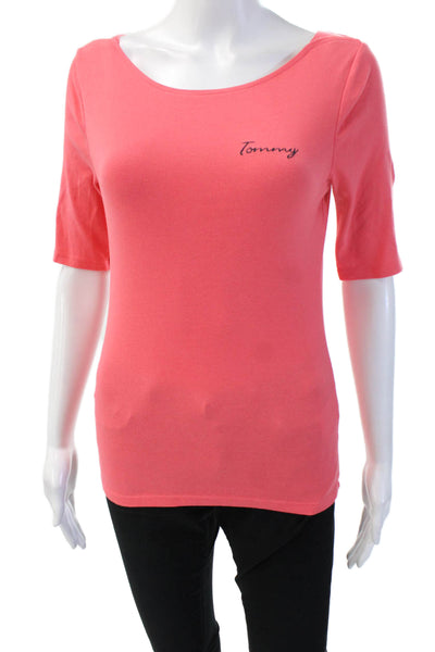 Tommy Hilfiger Women Basic Pink 3/4 Sleeve Round Neck Cotton T-Shirt Size M