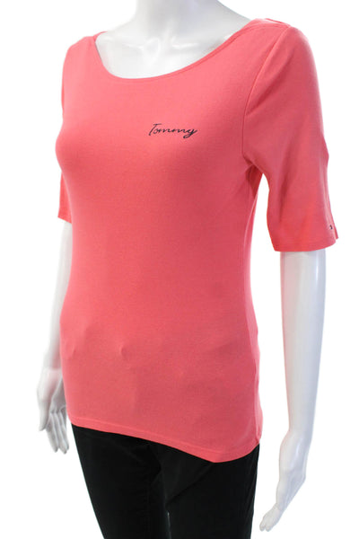Tommy Hilfiger Women Basic Pink 3/4 Sleeve Round Neck Cotton T-Shirt Size M