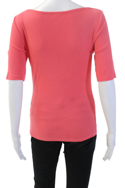Tommy Hilfiger Women Basic Pink 3/4 Sleeve Round Neck Cotton T-Shirt Size M