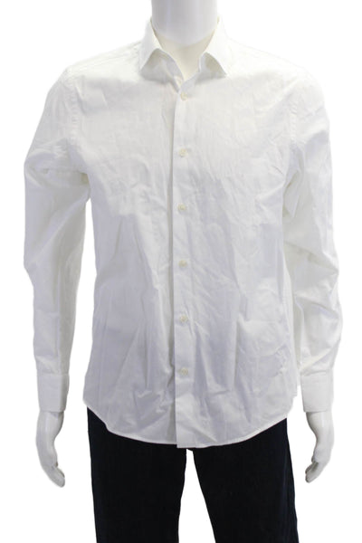 Zara Mens Point Collar Cotton White Long Sleeve Dress Shirt Size M