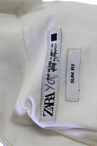 Zara Mens Point Collar Cotton White Long Sleeve Dress Shirt Size M