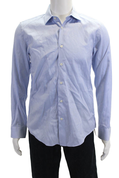 Zara Mens Point Collar Light Blue 100% Cotton Dress Shirt Long Sleeve Size M