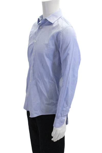 Zara Mens Point Collar Light Blue 100% Cotton Dress Shirt Long Sleeve Size M
