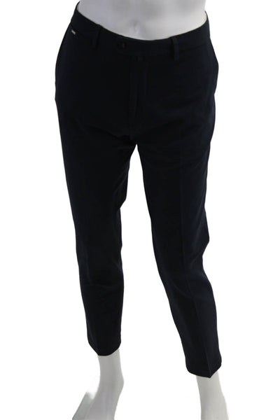 Zara Mens Ankle Cropped Dress Pants Dark Blue Button 28 Inseam Size 32