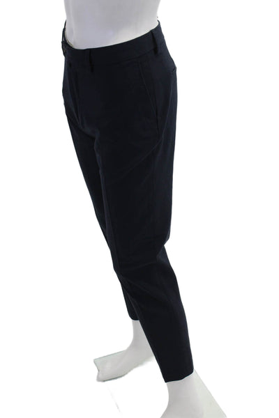 Zara Mens Ankle Cropped Dress Pants Dark Blue Button 28 Inseam Size 32
