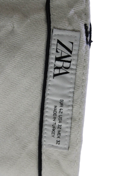 Zara Mens Ankle Cropped Dress Pants Dark Blue Button 28 Inseam Size 32