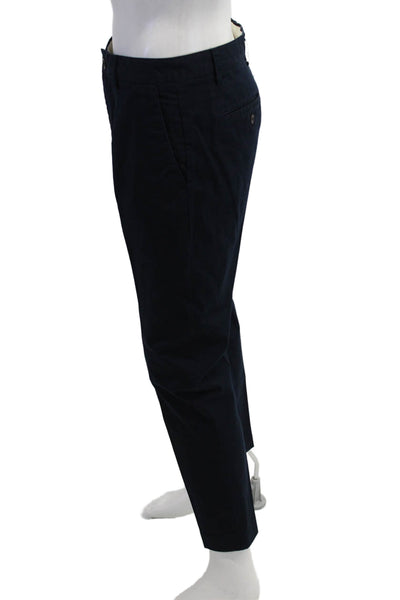 Zara Mens Ankle Cropped Chino Pants Dark Blue Button Cotton Elastane Size 32