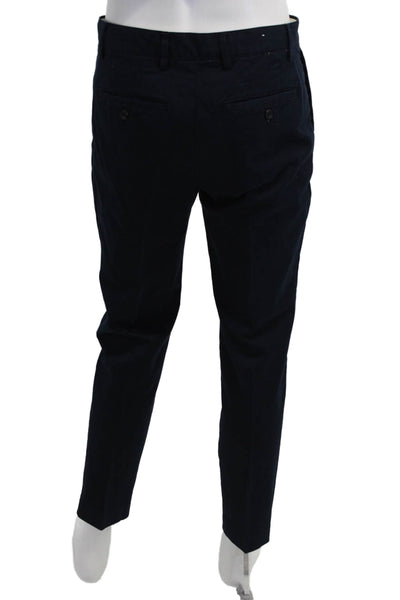 Zara Mens Ankle Cropped Chino Pants Dark Blue Button Cotton Elastane Size 32