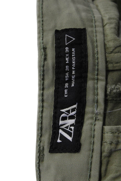 Zara Mens Army Green Chinos 98% Cotton Button Fly Size 30