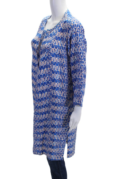Roberta Roller Rabbit Womens Kaftan Blouse Blue Silk Long Sleeve Size S