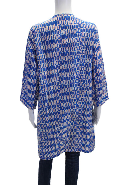 Roberta Roller Rabbit Womens Kaftan Blouse Blue Silk Long Sleeve Size S
