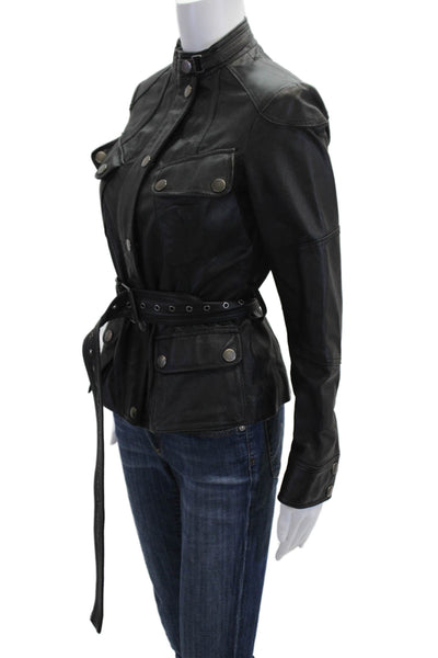 G.I.L.I Womens Genuine Leather Military Motorcycle Jacket Black Buckle Size 2