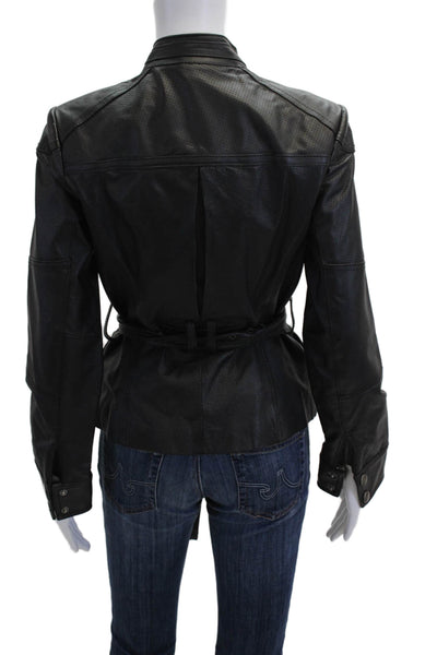 G.I.L.I Womens Genuine Leather Military Motorcycle Jacket Black Buckle Size 2