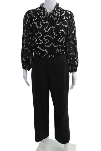 Rebecca Taylor Women Jumpsuit Black Polka Dot Mock Neck Long Sleeve Size 2