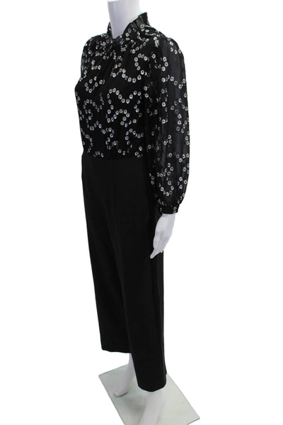 Rebecca Taylor Women Jumpsuit Black Polka Dot Mock Neck Long Sleeve Size 2